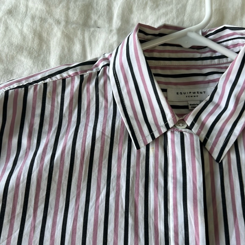 Equipment short sleeve pink striped blouse